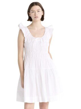 100% Cotton Free Assembly Smocked Mini Dress with Flutter Sleeves